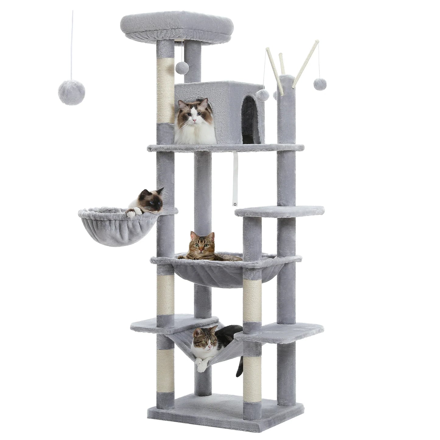 Multi-Level Cat Playground – Large Cat Tree with Condos, Hammock, and Scratching Posts